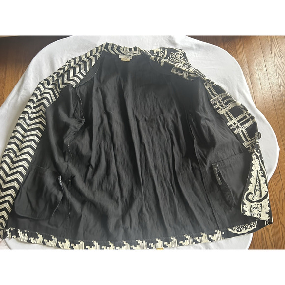 Vintage Express Artsy Blazer Womens Size Medium Black White Bold Mixed Print USA - Picture 3 of 9